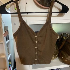 Brandy Melville Brown Cropped Button Up Tank Top